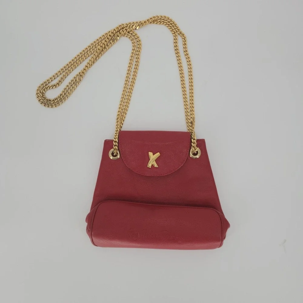 VTG Paloma Picasso 80s 90s Crossbody Leather Bag Red Signature‎ Gold Chain Italy